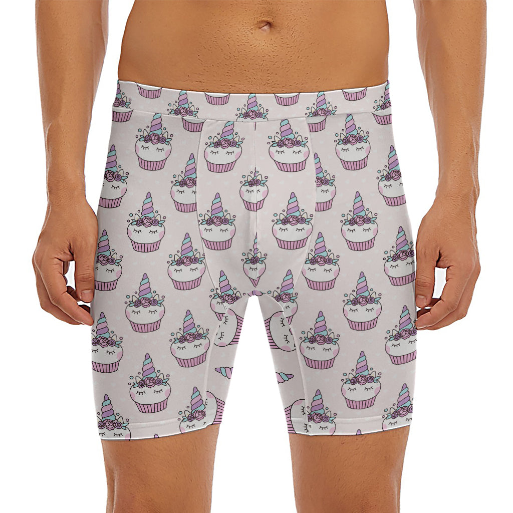 Unicorn Cupcake Pattern Print Men's Long Boxer Briefs