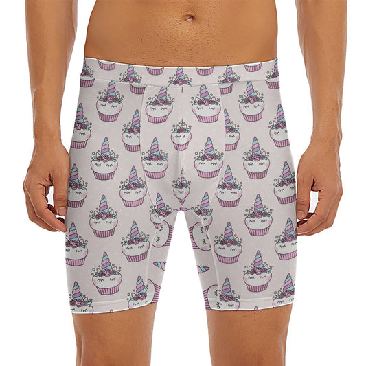 Unicorn Cupcake Pattern Print Men's Long Boxer Briefs