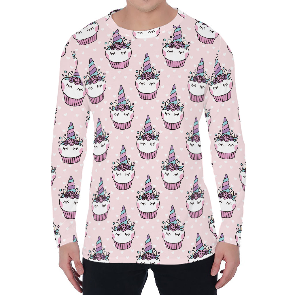 Unicorn Cupcake Pattern Print Men's Long Sleeve T-Shirt