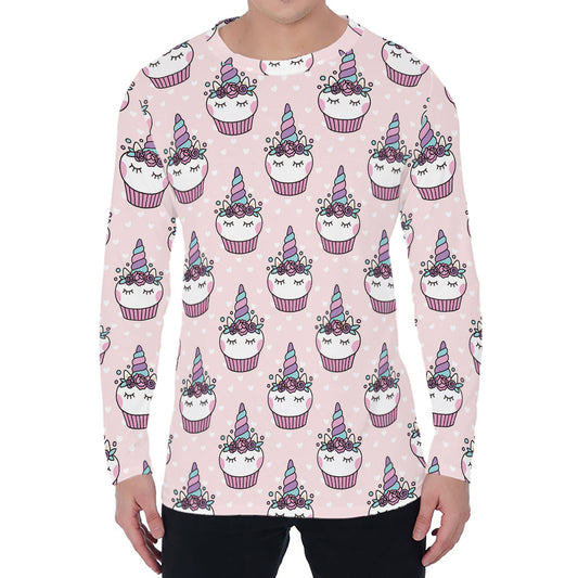 Unicorn Cupcake Pattern Print Men's Long Sleeve T-Shirt