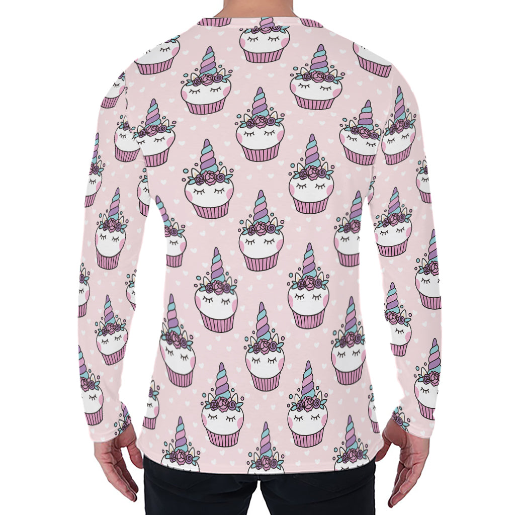 Unicorn Cupcake Pattern Print Men's Long Sleeve T-Shirt