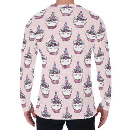 Unicorn Cupcake Pattern Print Men's Long Sleeve T-Shirt