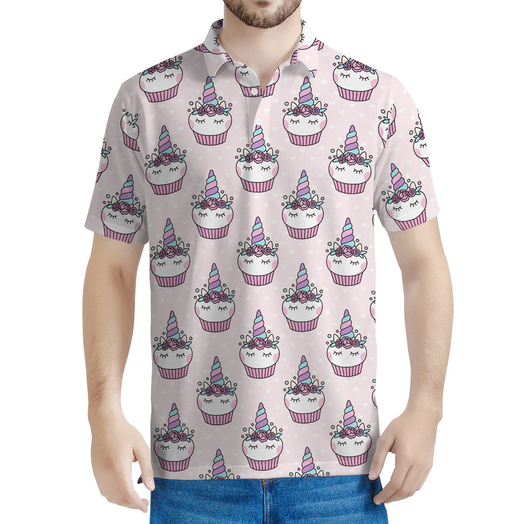 Unicorn Cupcake Pattern Print Men's Polo Shirt