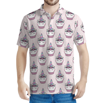 Unicorn Cupcake Pattern Print Men's Polo Shirt