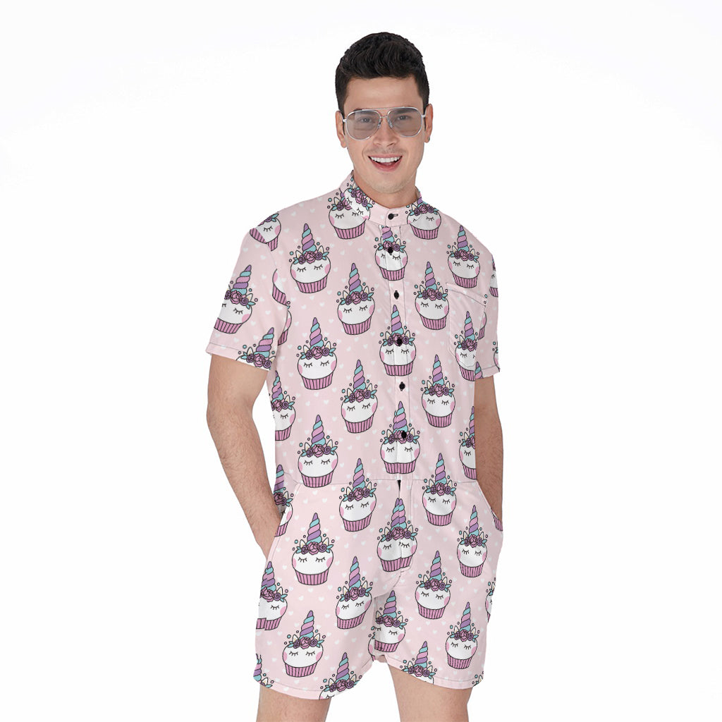 Unicorn Cupcake Pattern Print Men's Rompers
