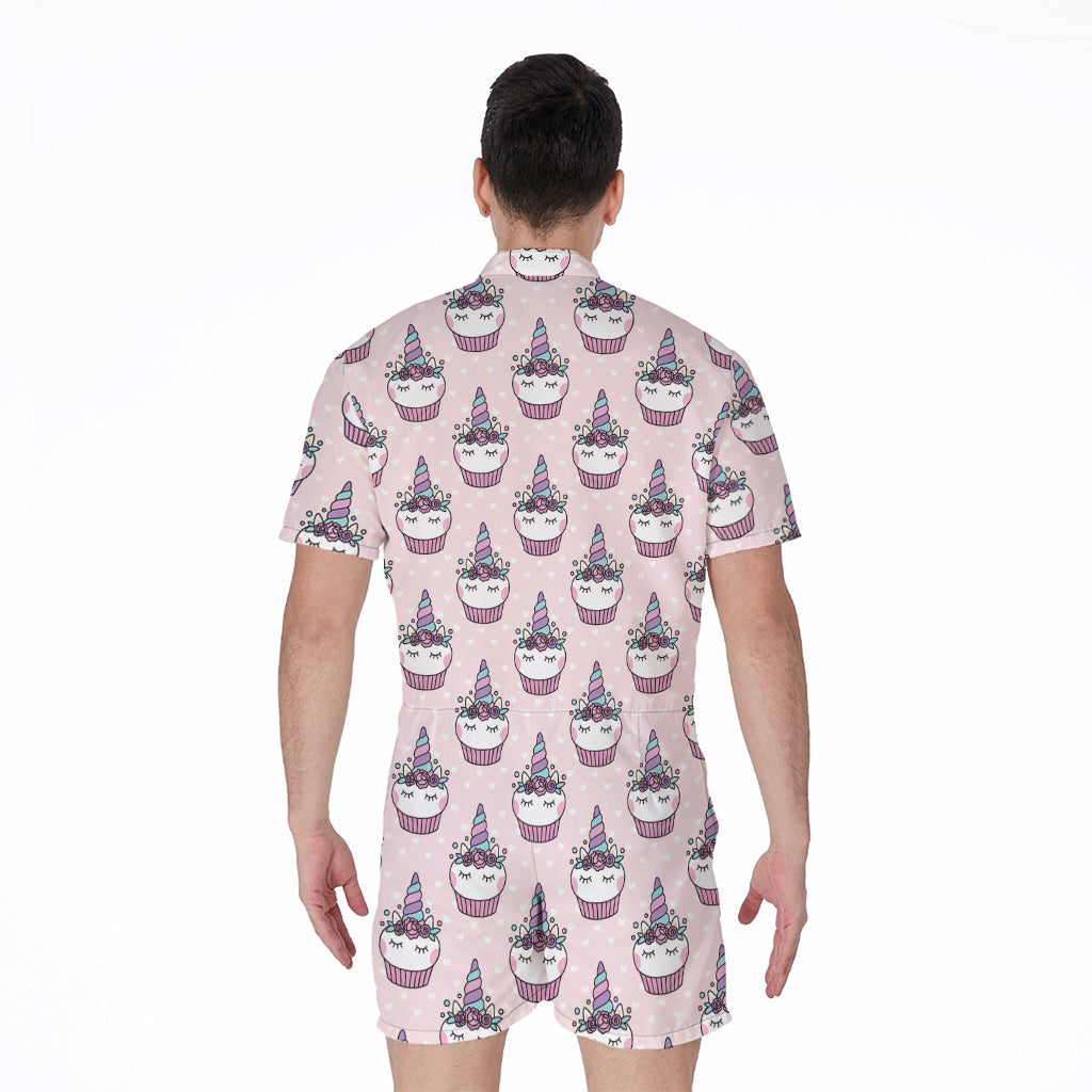 Unicorn Cupcake Pattern Print Men's Rompers