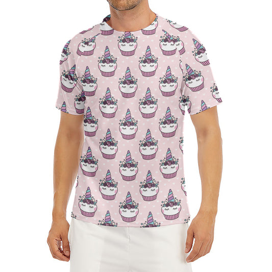 Unicorn Cupcake Pattern Print Men's Short Sleeve Rash Guard