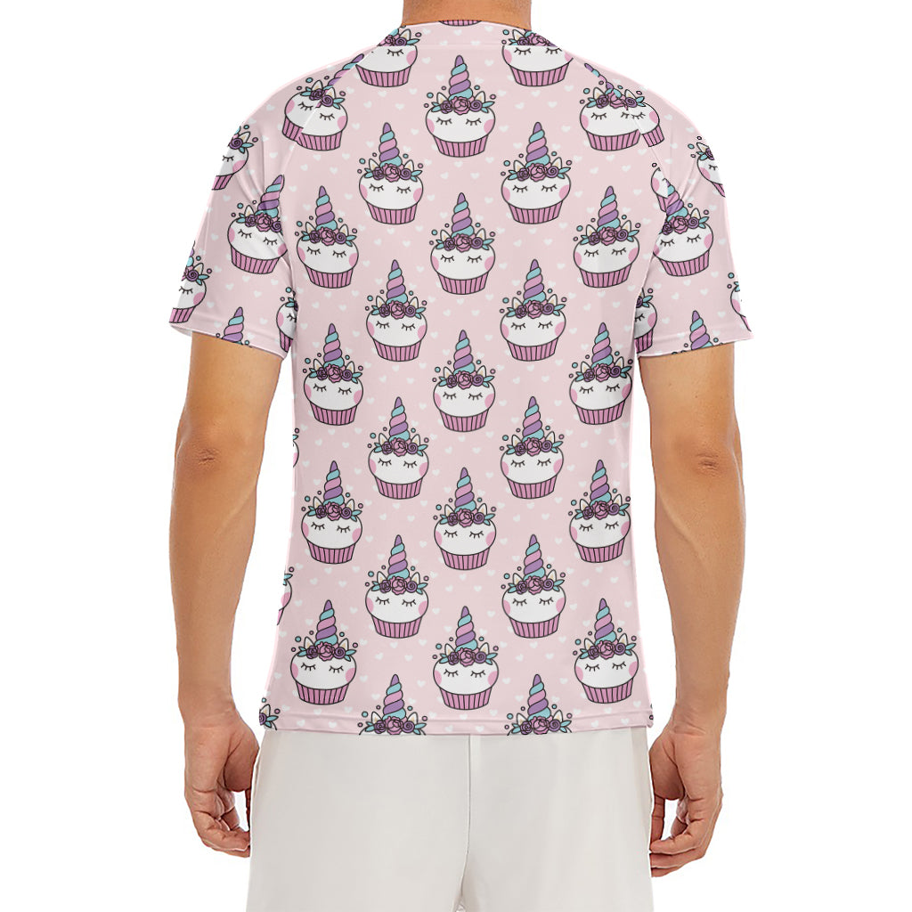 Unicorn Cupcake Pattern Print Men's Short Sleeve Rash Guard