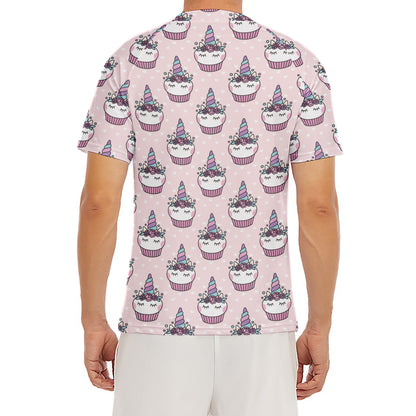 Unicorn Cupcake Pattern Print Men's Short Sleeve Rash Guard