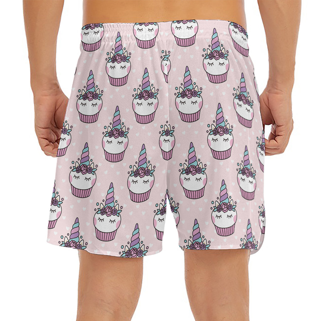 Unicorn Cupcake Pattern Print Men's Split Running Shorts