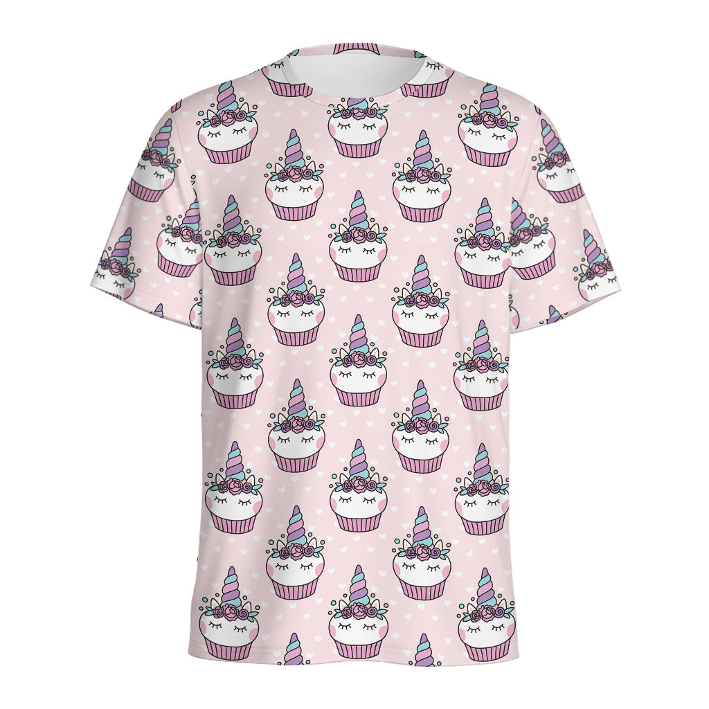 Unicorn Cupcake Pattern Print Men's Sports T-Shirt