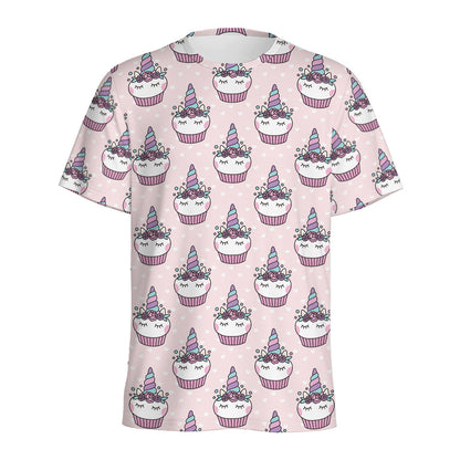 Unicorn Cupcake Pattern Print Men's Sports T-Shirt
