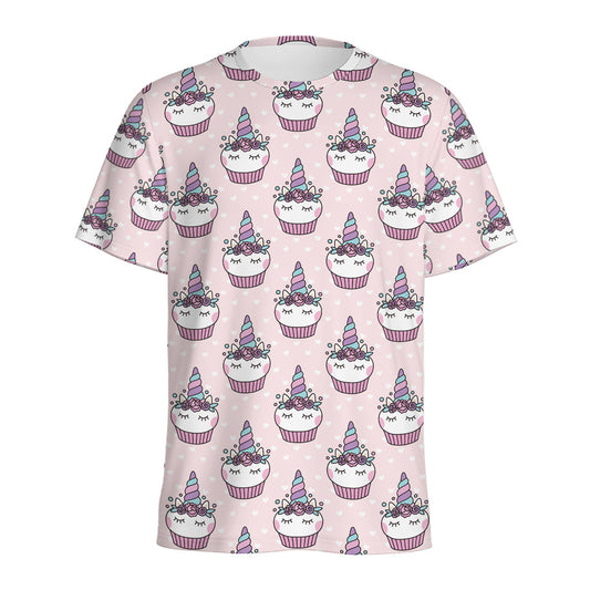 Unicorn Cupcake Pattern Print Men's Sports T-Shirt