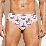 Unicorn Cupcake Pattern Print Men's Swim Briefs