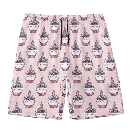 Unicorn Cupcake Pattern Print Men's Swim Trunks