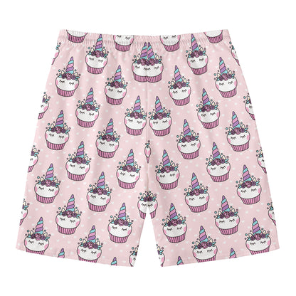 Unicorn Cupcake Pattern Print Men's Swim Trunks