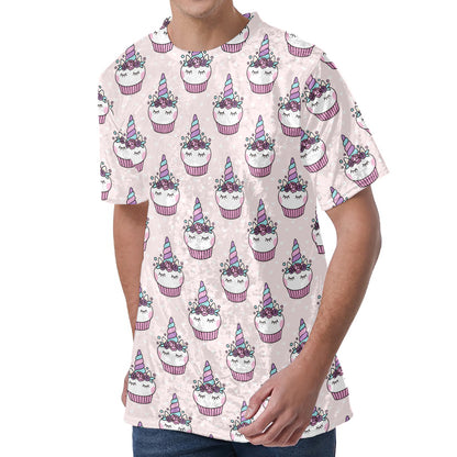 Unicorn Cupcake Pattern Print Men's Velvet T-Shirt
