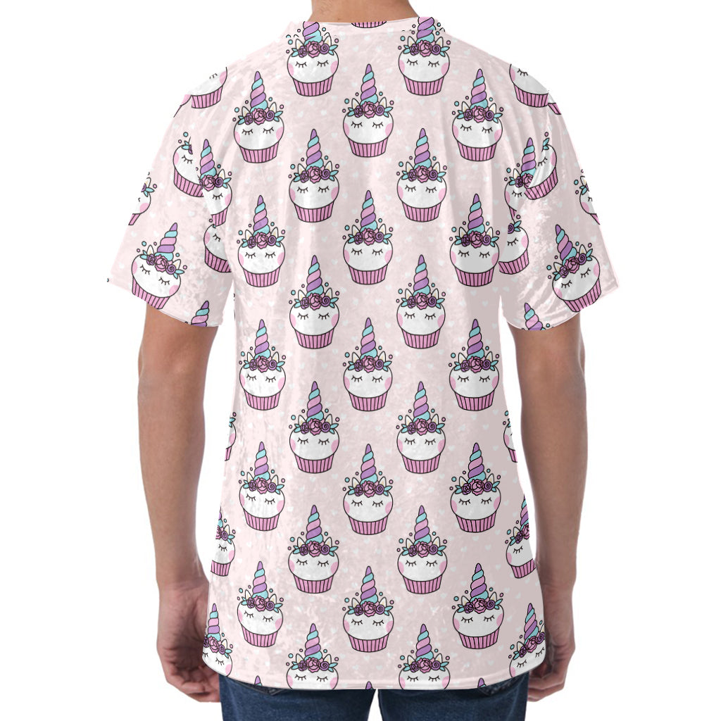 Unicorn Cupcake Pattern Print Men's Velvet T-Shirt