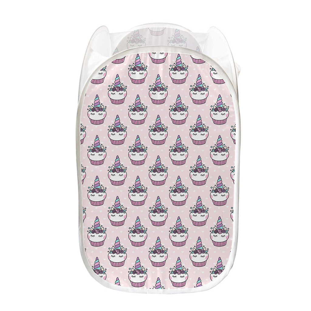 Unicorn Cupcake Pattern Print Mesh Laundry Hamper
