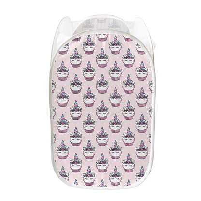 Unicorn Cupcake Pattern Print Mesh Laundry Hamper