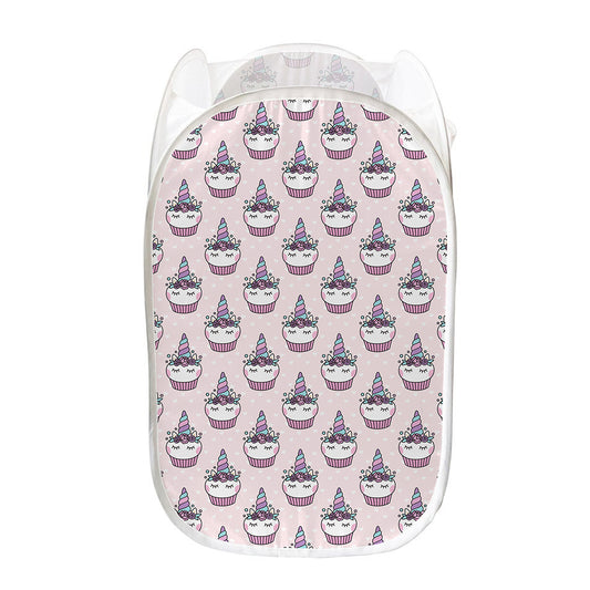 Unicorn Cupcake Pattern Print Mesh Laundry Hamper
