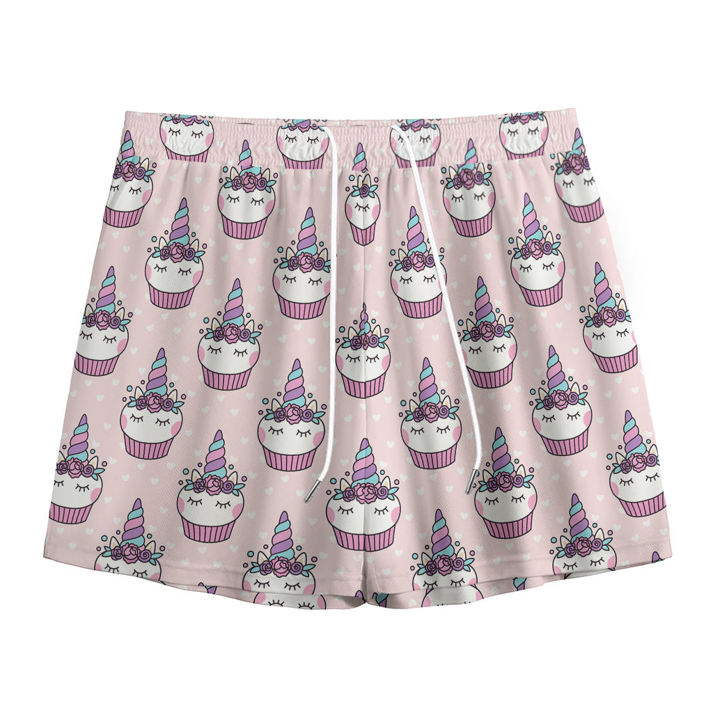 Unicorn Cupcake Pattern Print Mesh Shorts