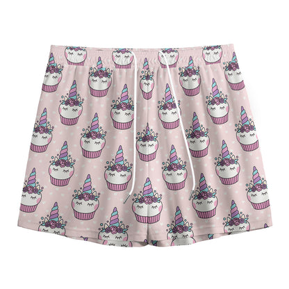 Unicorn Cupcake Pattern Print Mesh Shorts