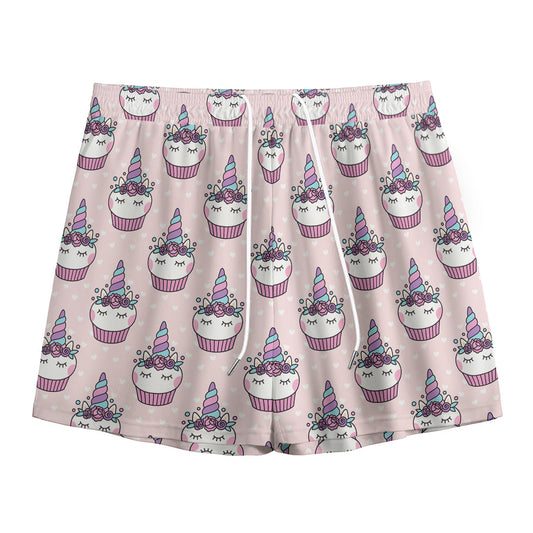 Unicorn Cupcake Pattern Print Mesh Shorts