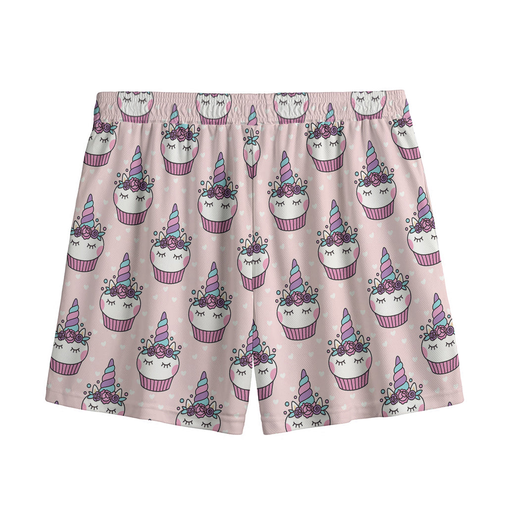 Unicorn Cupcake Pattern Print Mesh Shorts
