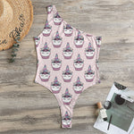 Unicorn Cupcake Pattern Print One Shoulder Bodysuit