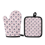 Unicorn Cupcake Pattern Print Oven Mitt And Pot Holder Set