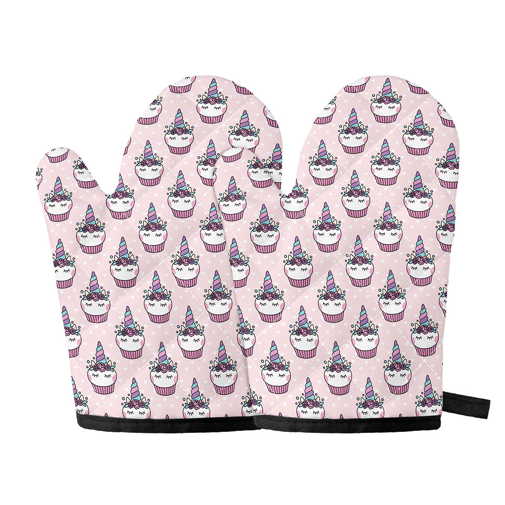Unicorn Cupcake Pattern Print Oven Mitts