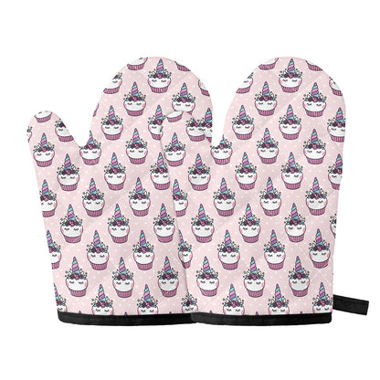 Unicorn Cupcake Pattern Print Oven Mitts