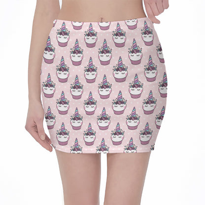 Unicorn Cupcake Pattern Print Pencil Mini Skirt