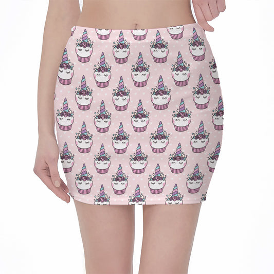 Unicorn Cupcake Pattern Print Pencil Mini Skirt