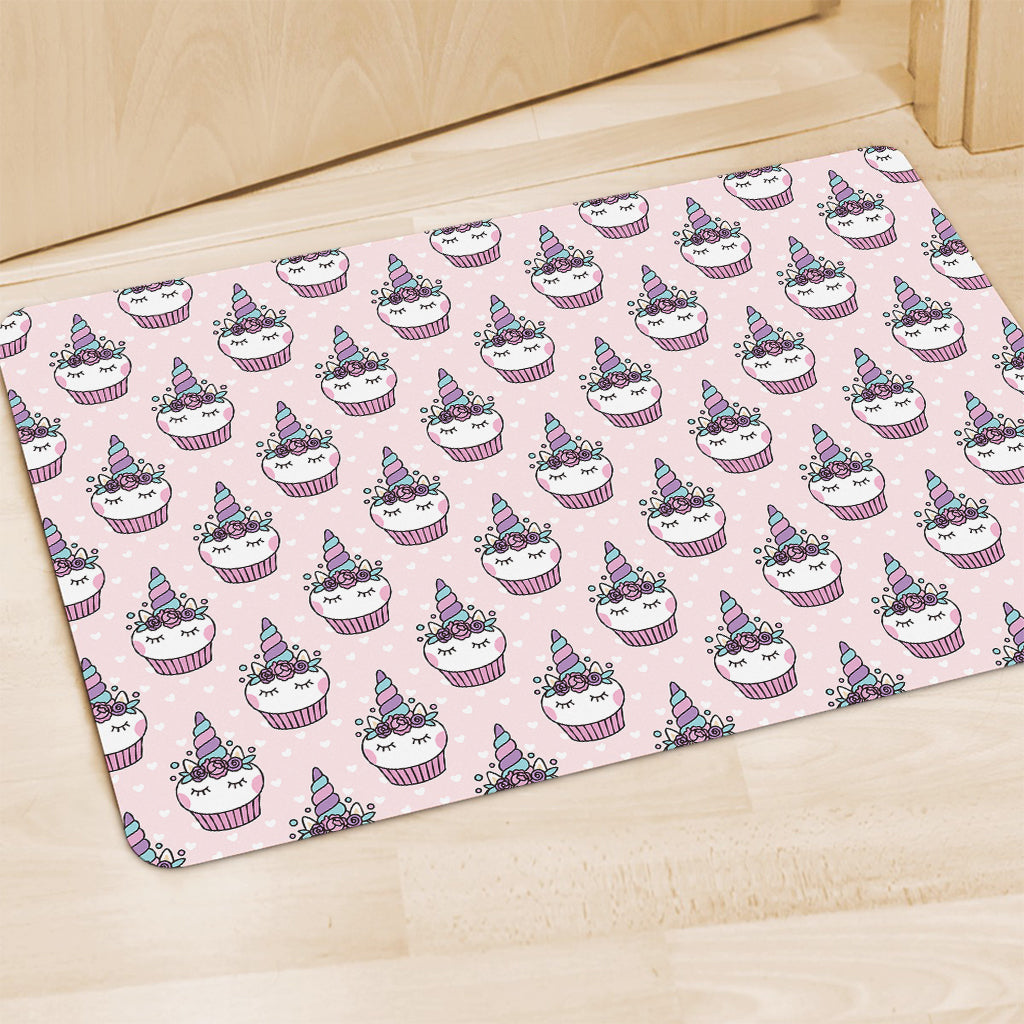 Unicorn Cupcake Pattern Print Polyester Doormat