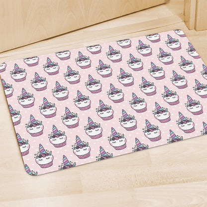 Unicorn Cupcake Pattern Print Polyester Doormat