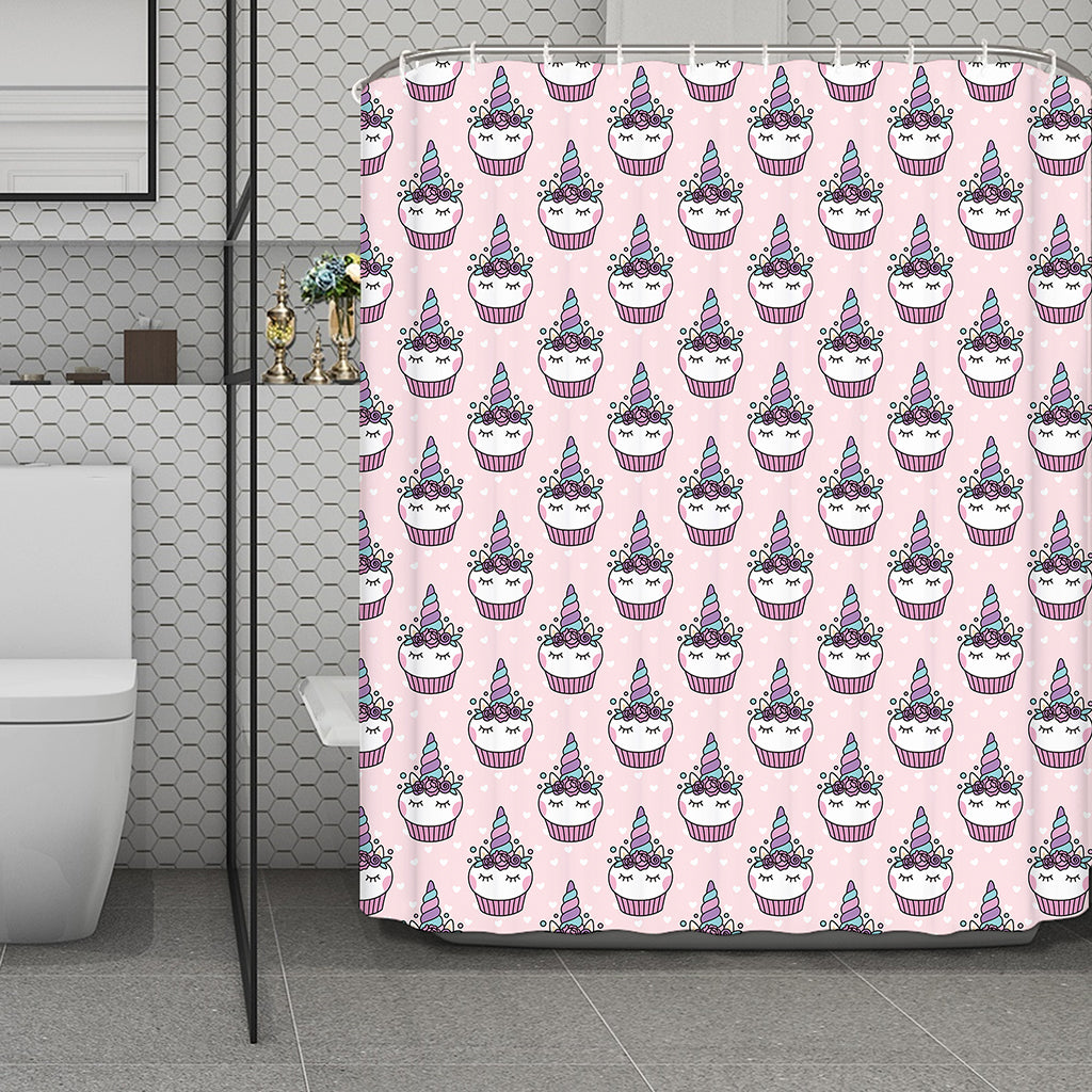 Unicorn Cupcake Pattern Print Polyester Shower Curtain