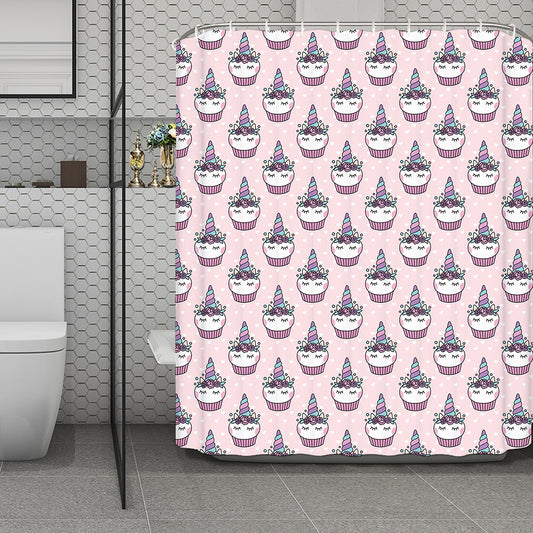 Unicorn Cupcake Pattern Print Polyester Shower Curtain