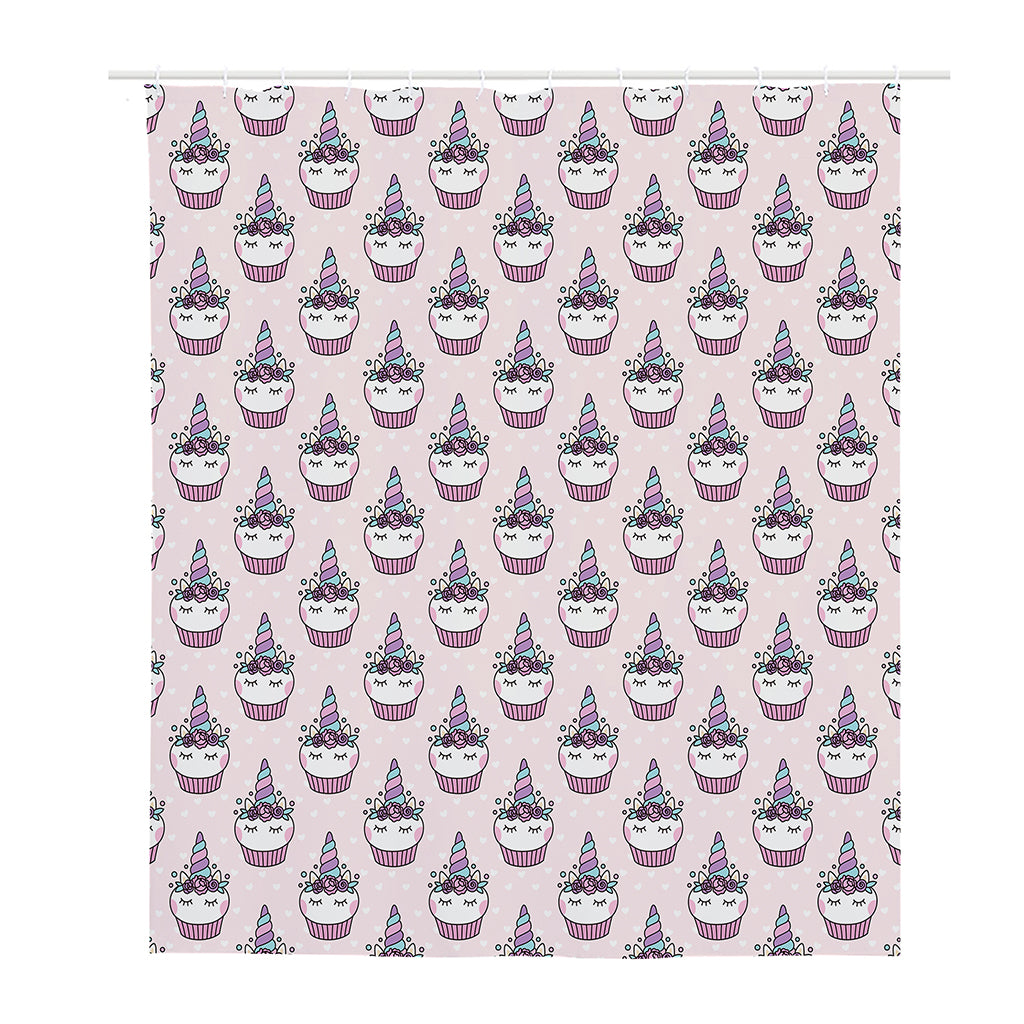 Unicorn Cupcake Pattern Print Polyester Shower Curtain