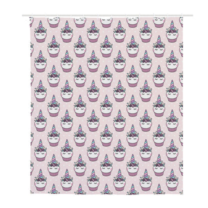 Unicorn Cupcake Pattern Print Polyester Shower Curtain
