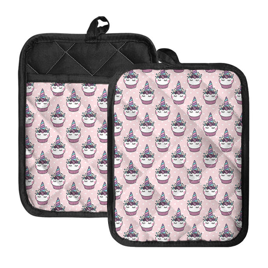 Unicorn Cupcake Pattern Print Pot Holders With Pocket