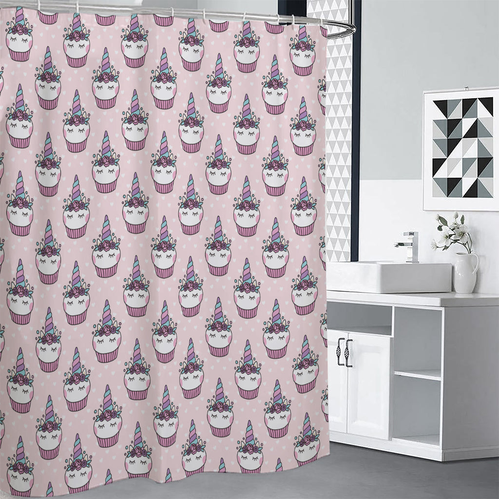 Unicorn Cupcake Pattern Print Premium Shower Curtain