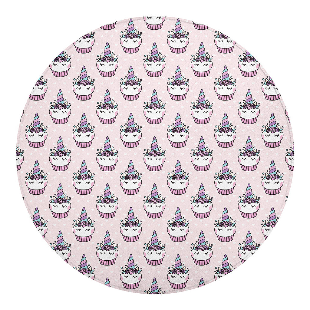Unicorn Cupcake Pattern Print Round Blanket