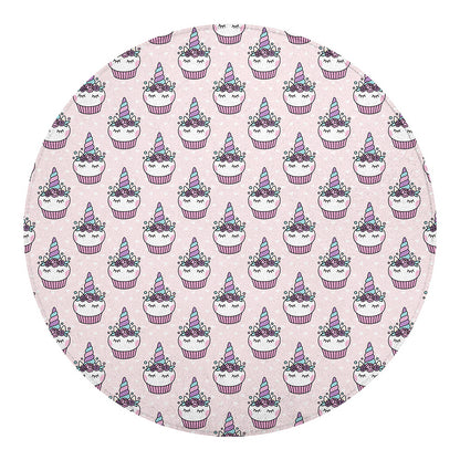 Unicorn Cupcake Pattern Print Round Blanket