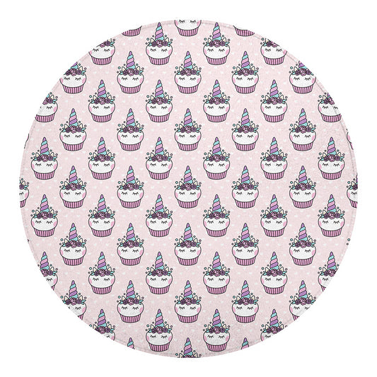 Unicorn Cupcake Pattern Print Round Blanket
