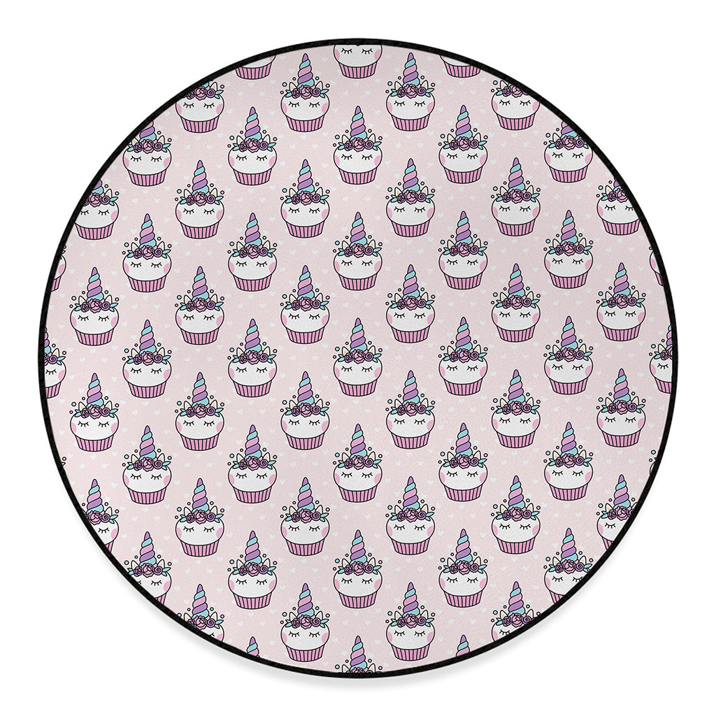 Unicorn Cupcake Pattern Print Round Floor Mat
