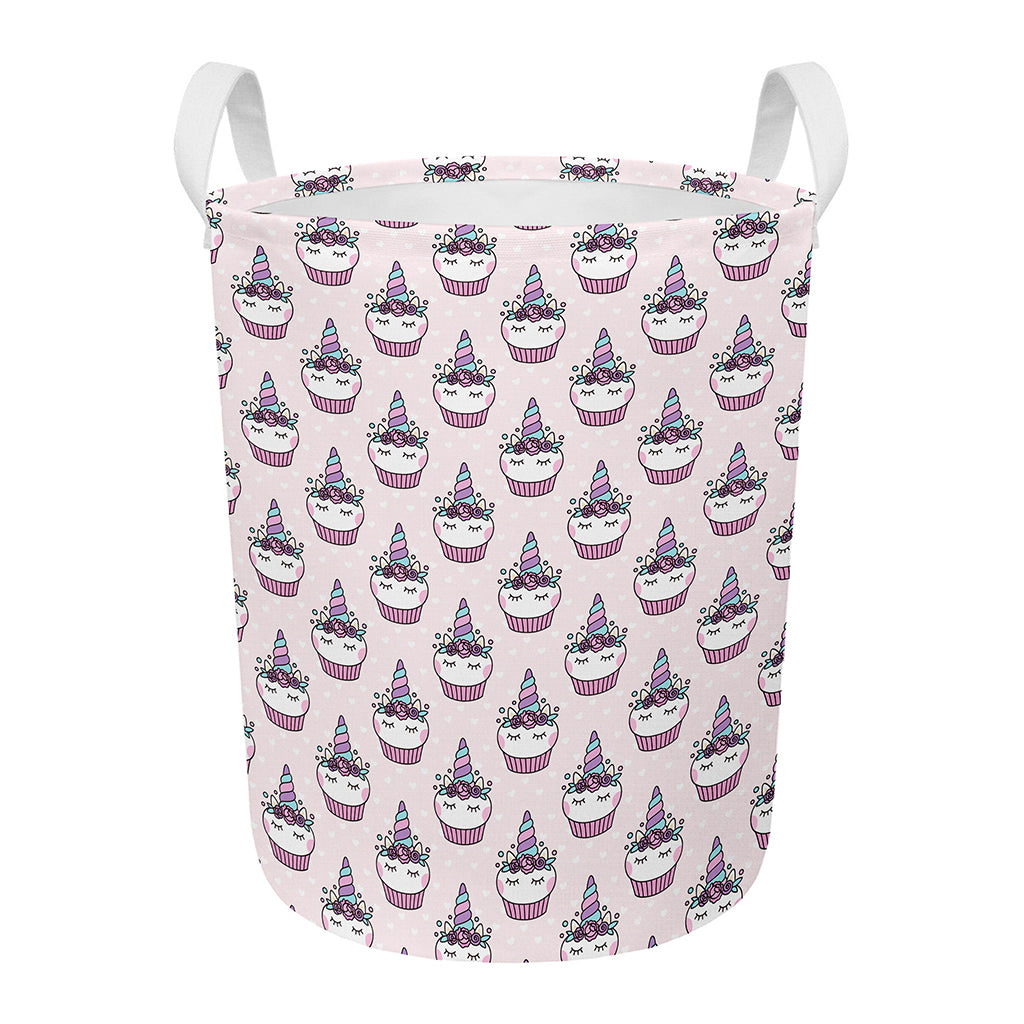 Unicorn Cupcake Pattern Print Round Laundry Basket