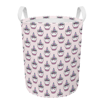 Unicorn Cupcake Pattern Print Round Laundry Basket
