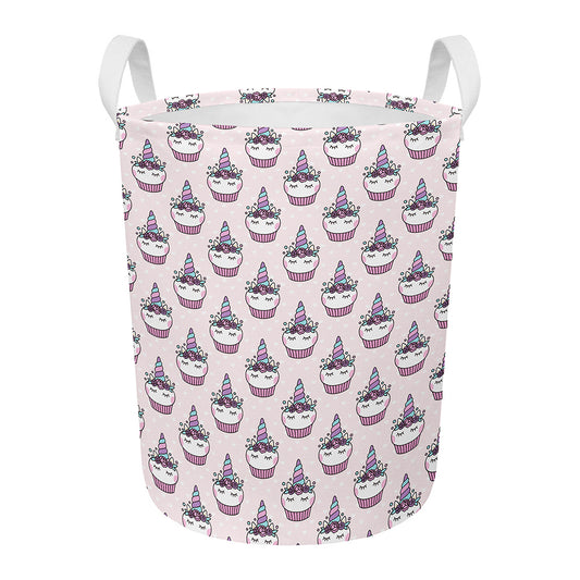 Unicorn Cupcake Pattern Print Round Laundry Basket